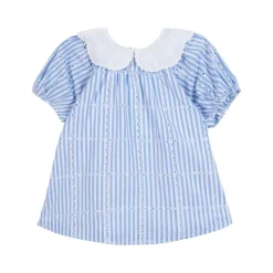 Abito a Righe con Ricamo Broderie
