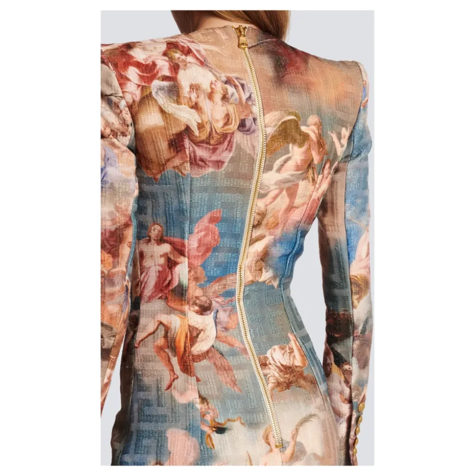 Abito avvolgente jacquard con stampa cielo e monogramma