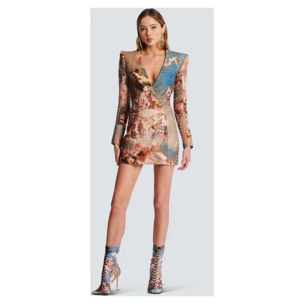 Abito avvolgente jacquard con stampa cielo e monogramma