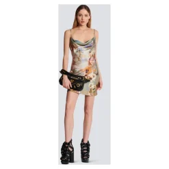 Abito babydoll in raso con stampa Sky