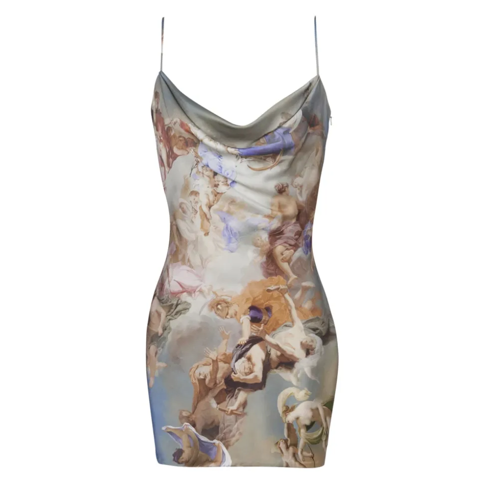 Abito babydoll in raso con stampa Sky