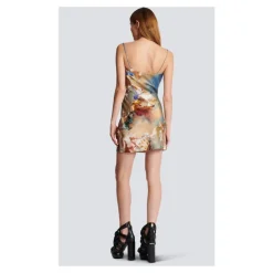 Abito babydoll in raso con stampa Sky