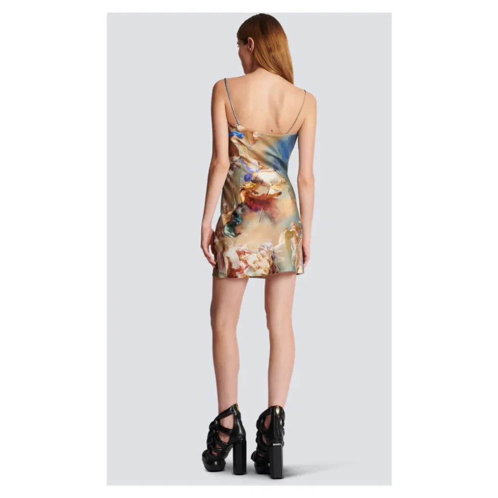 Abito babydoll in raso con stampa Sky
