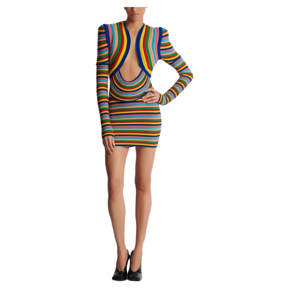 Abito corto in maglia arrotolata multicolore