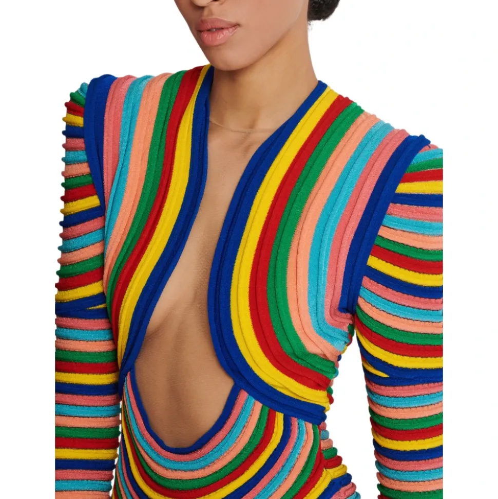 Abito corto in maglia arrotolata multicolore