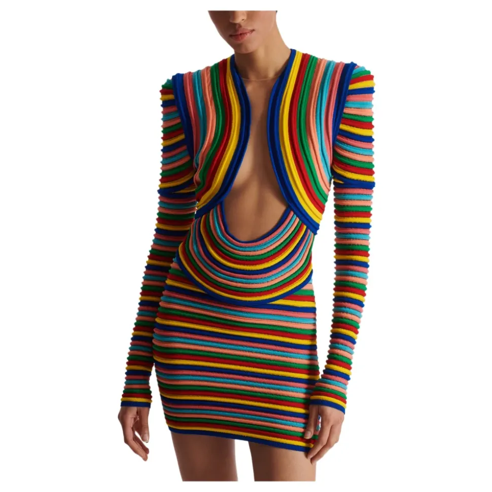 Abito corto in maglia arrotolata multicolore