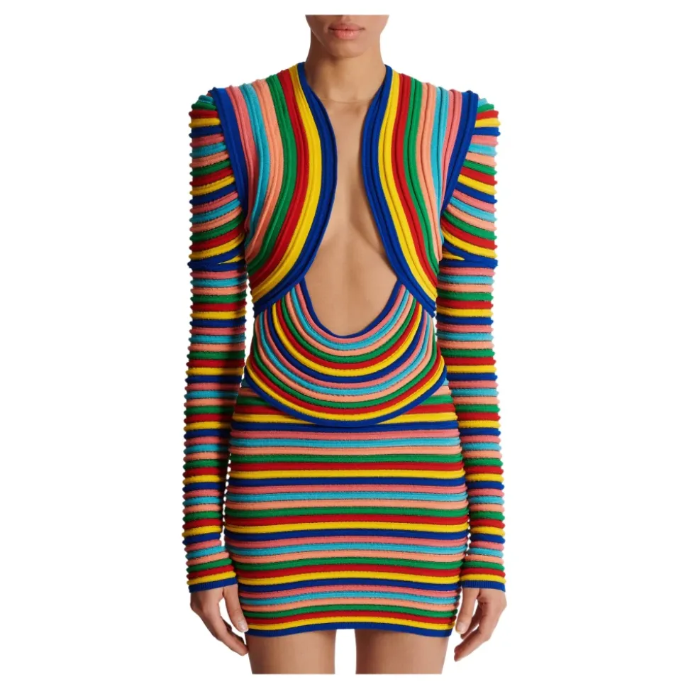 Abito corto in maglia arrotolata multicolore