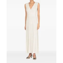 Abito Lungo con Scollo a V e Plissé