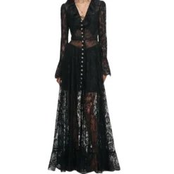 Abito Lungo Maxi in Pizzo con Bottoni