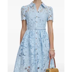 Abito Midi con Colletto in Pizzo