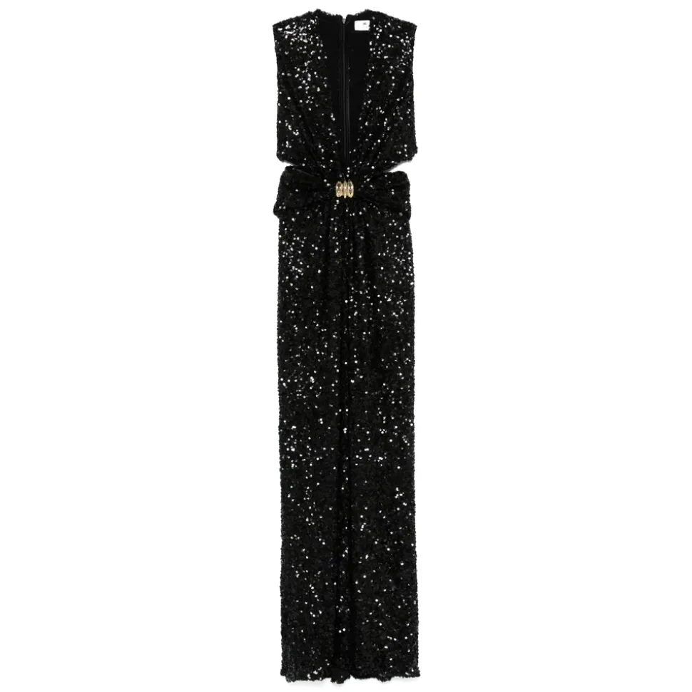 Abito Nero Senza Maniche con Scollo a V e Dettagli Cut-Out