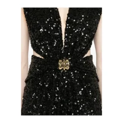 Abito Nero Senza Maniche con Scollo a V e Dettagli Cut-Out