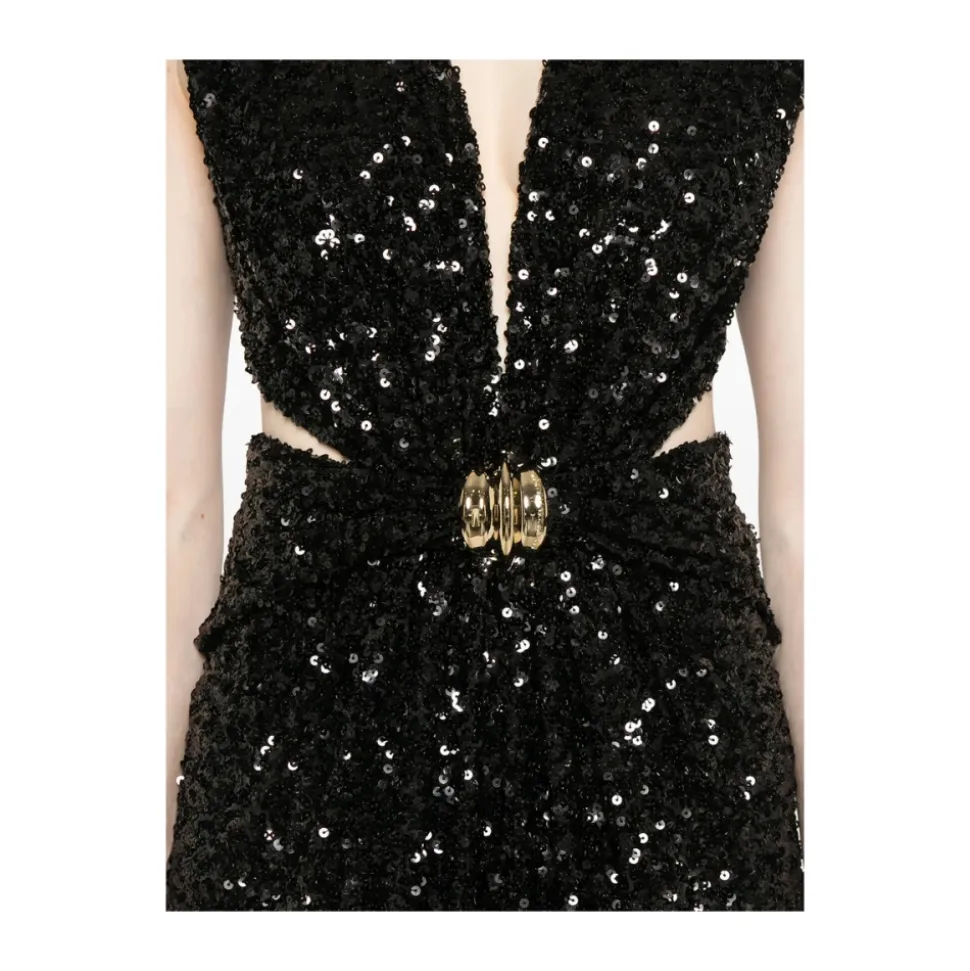 Abito Nero Senza Maniche con Scollo a V e Dettagli Cut-Out
