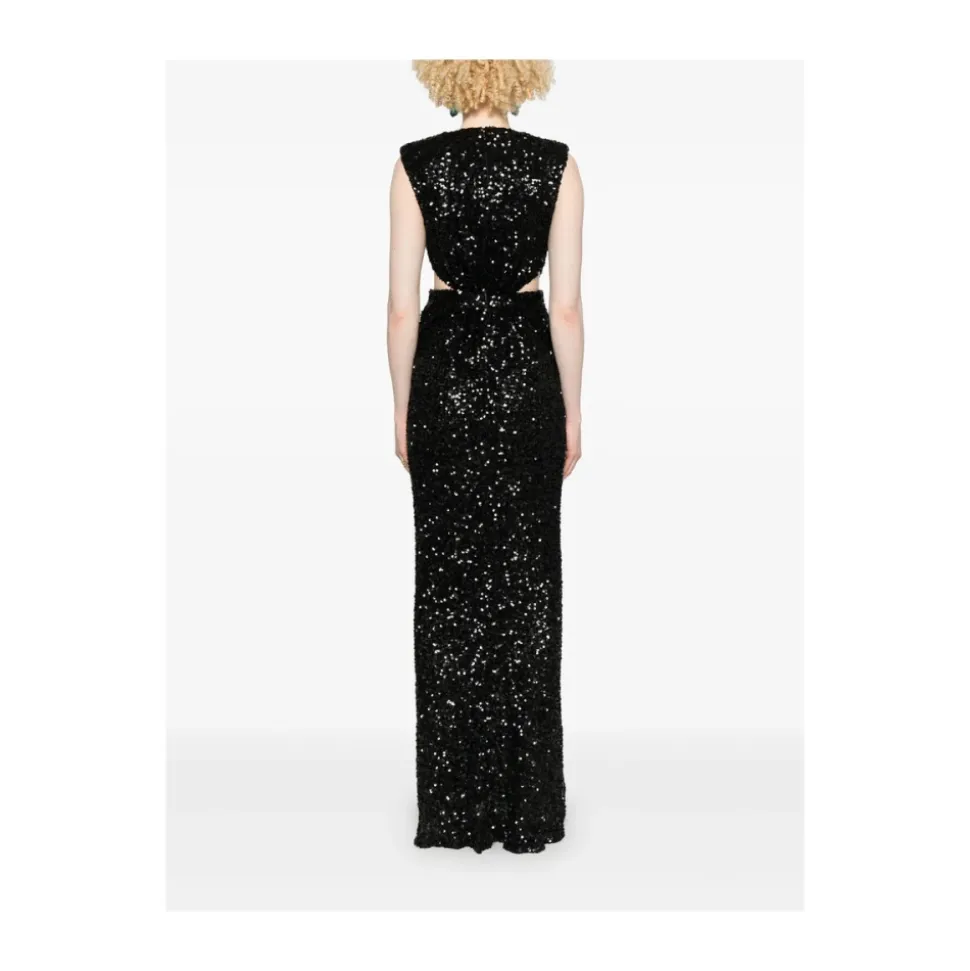 Abito Nero Senza Maniche con Scollo a V e Dettagli Cut-Out