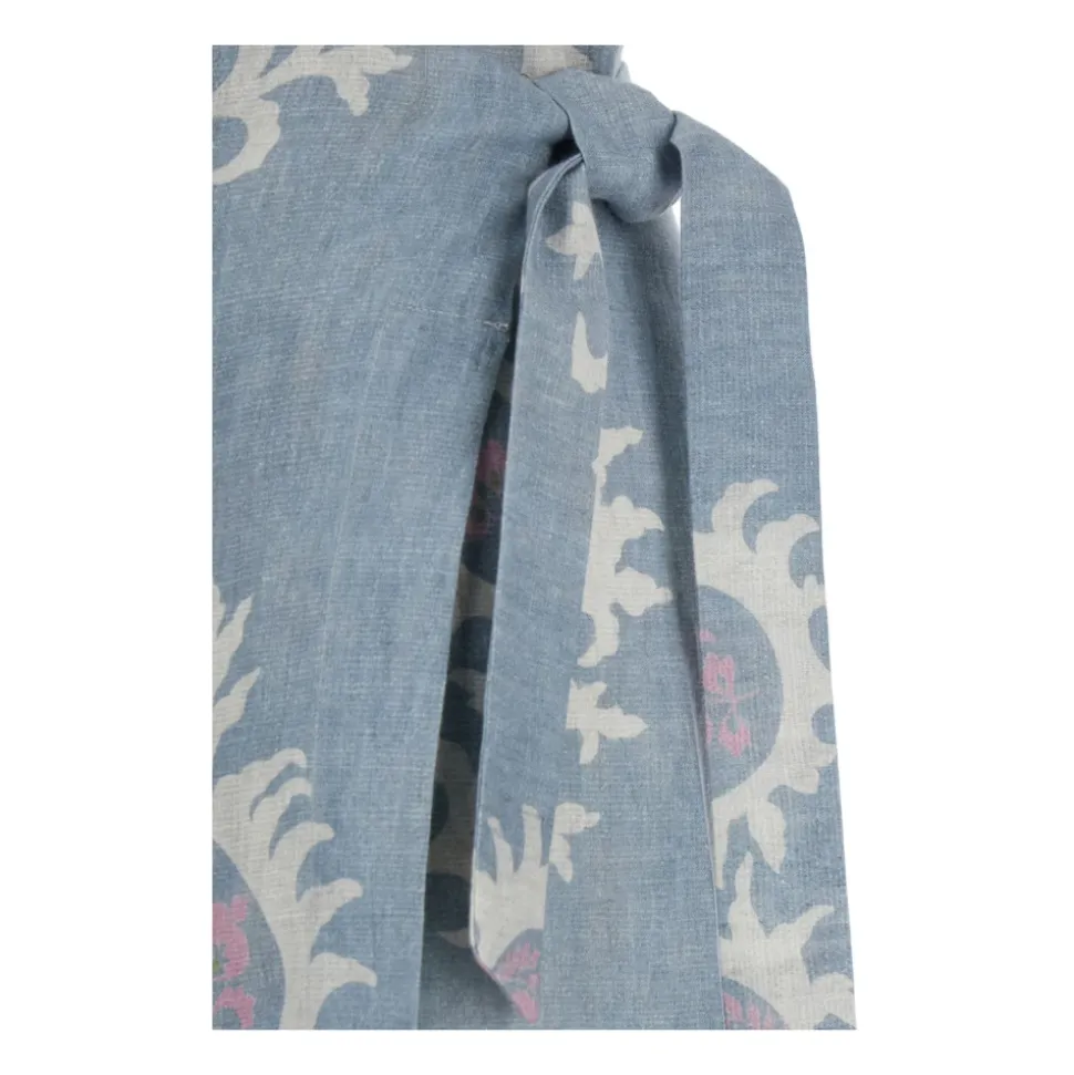Adjustable Knot-Waist Long Linen Skirt