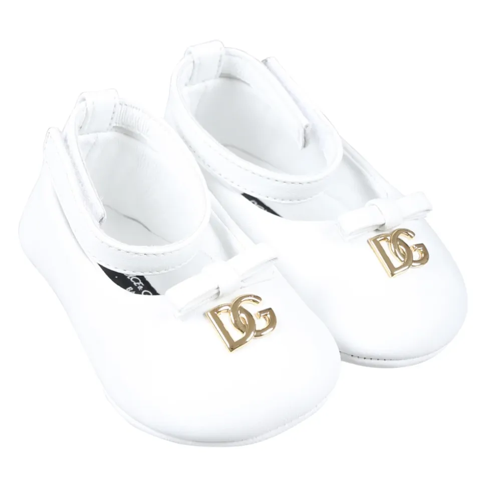 Ballerine in pelle bianca con fiocco