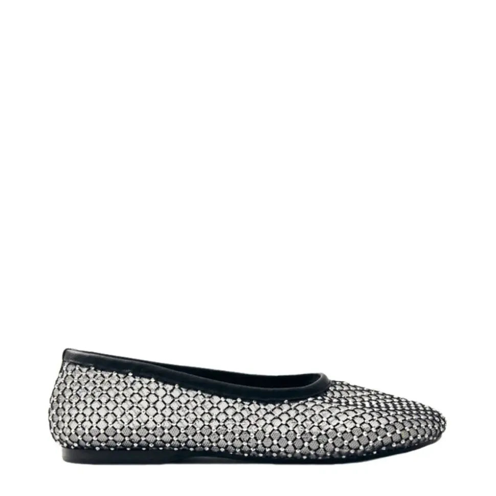 Ballerine in tessuto con brillantini neri