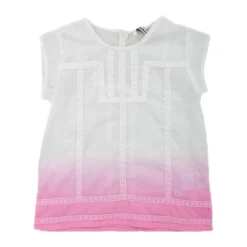 Bambini Camicia Cina, Manica Corta, Bianco/Rosa