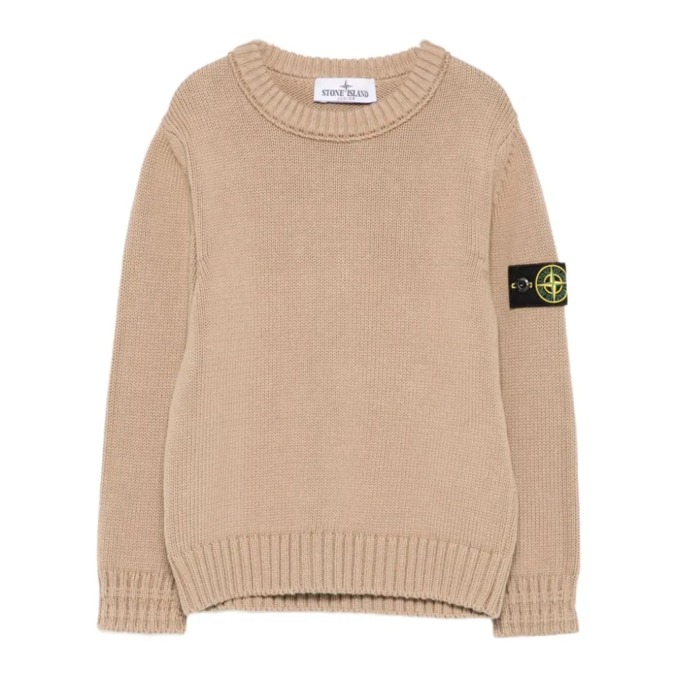 Bambini Maglione Beige Collo a Barca