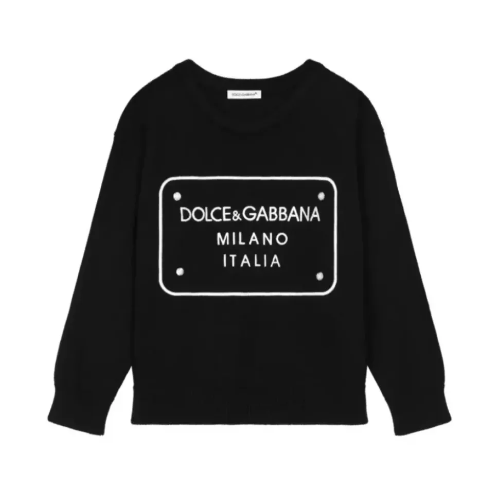 Bambini Maglione Collo a Giro in Nero