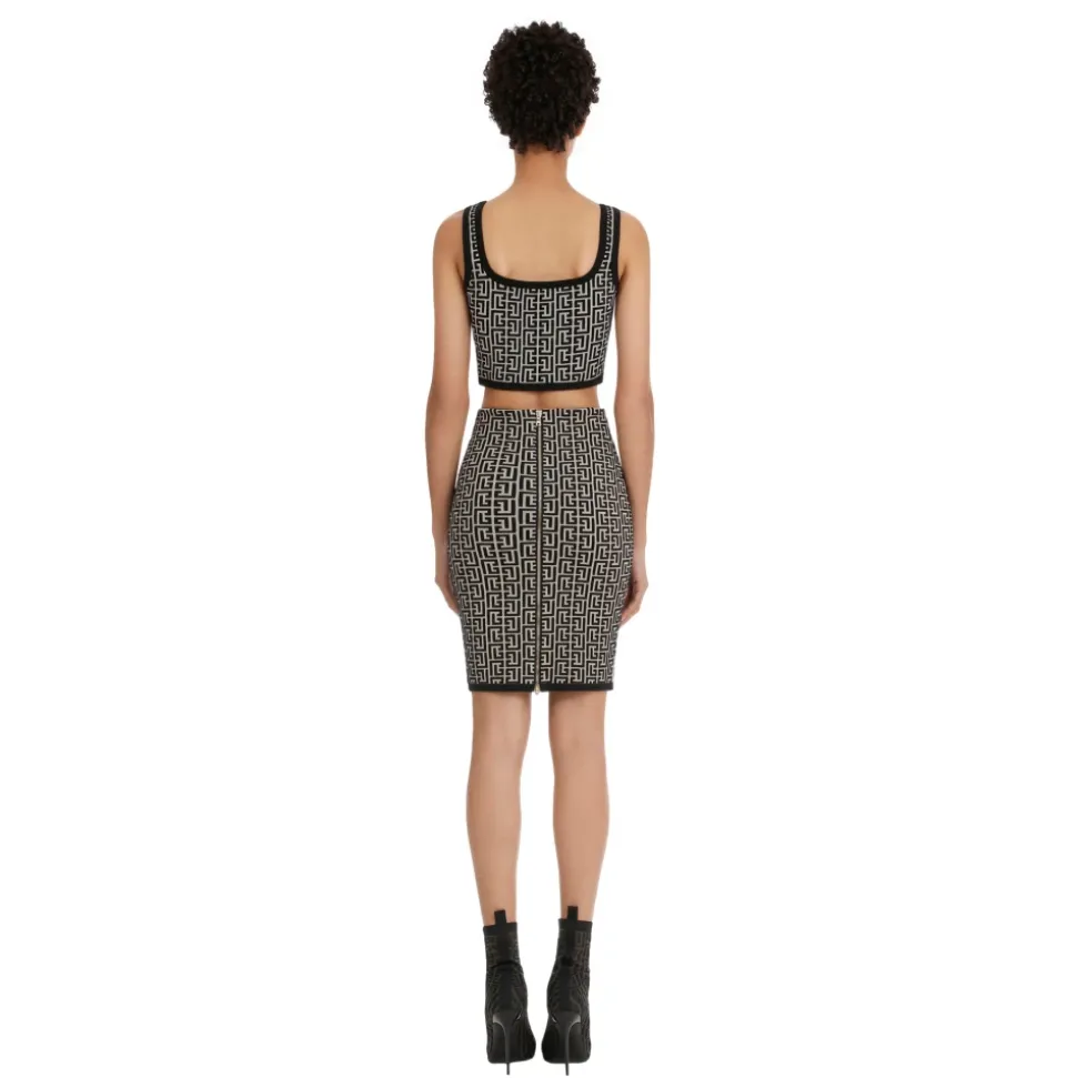 Bicolor Jacquard Knit Skirt