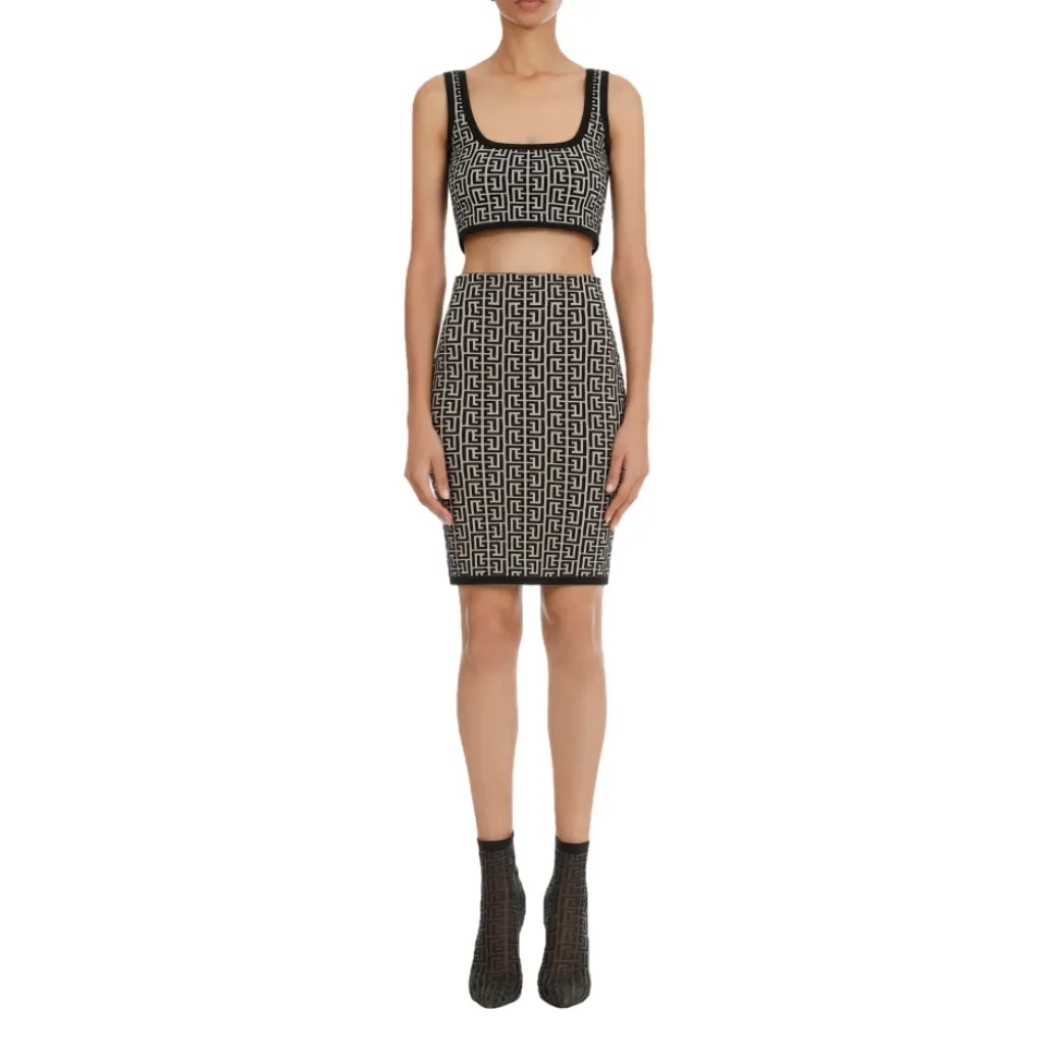 Bicolor Jacquard Knit Skirt