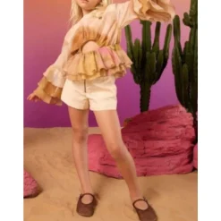 Blusa Beige con Motivo Astratto