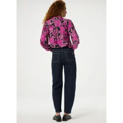 Blusa Floreale Rosa con Collo alla Coreana