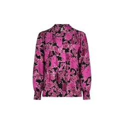 Blusa Floreale Rosa con Collo alla Coreana