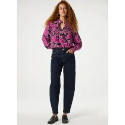 Blusa Floreale Rosa con Collo alla Coreana