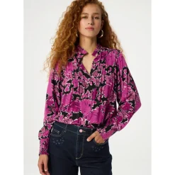 Blusa Floreale Rosa con Collo alla Coreana