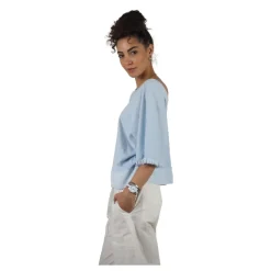 Blusa in jersey di cotone, scollo a barca