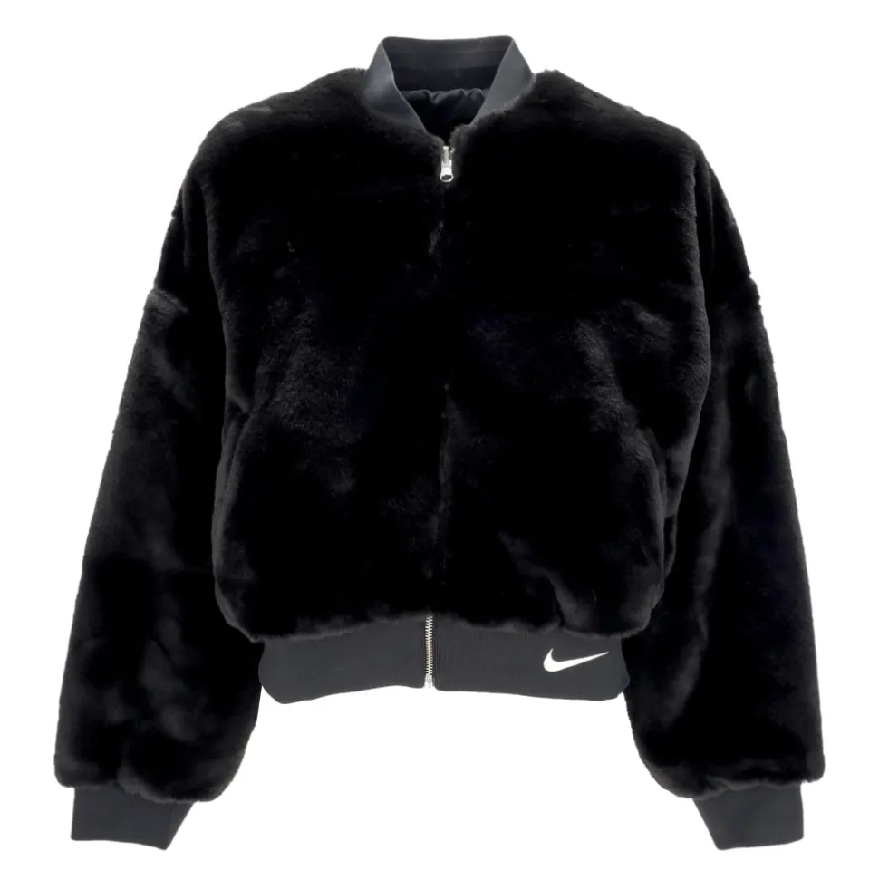 Bomber Reversibile in Finta Pelliccia Nero
