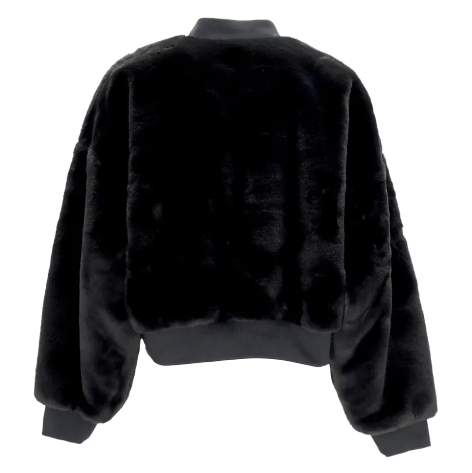 Bomber Reversibile in Finta Pelliccia Nero