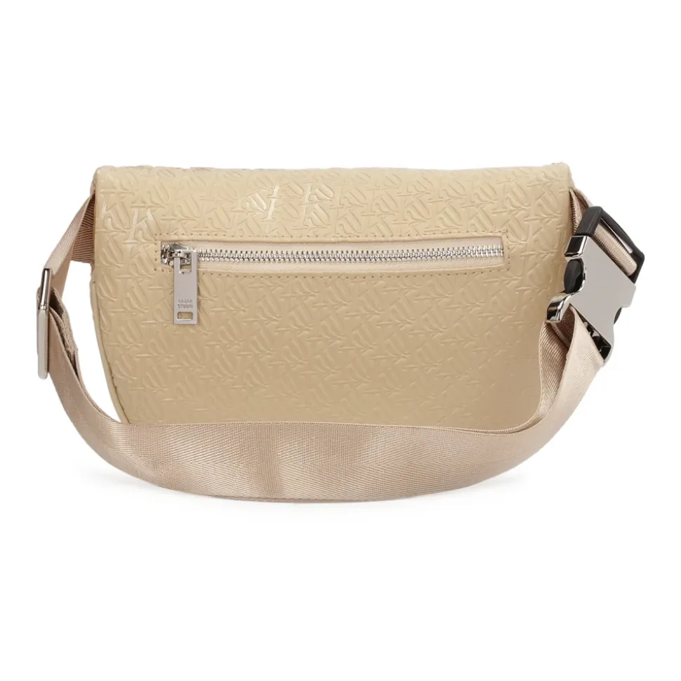 Borsa a marsupio beige con motivo in rilievo