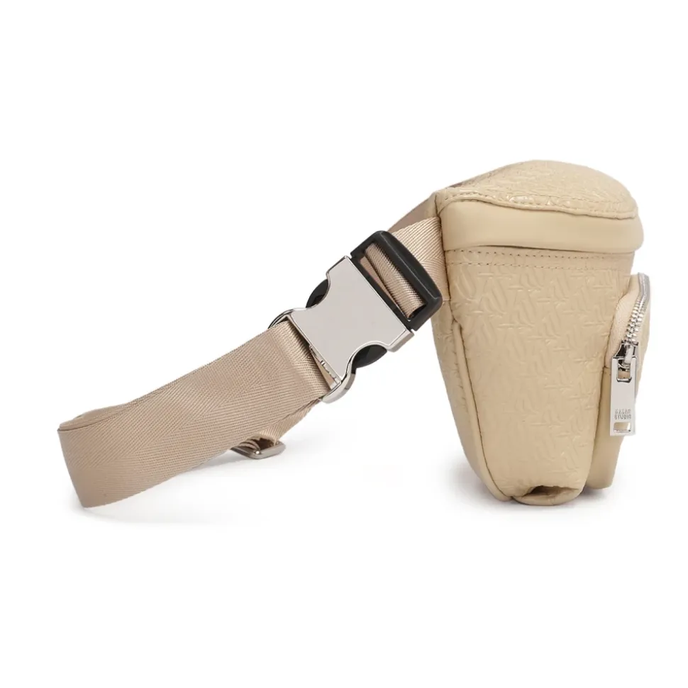 Borsa a marsupio beige con motivo in rilievo