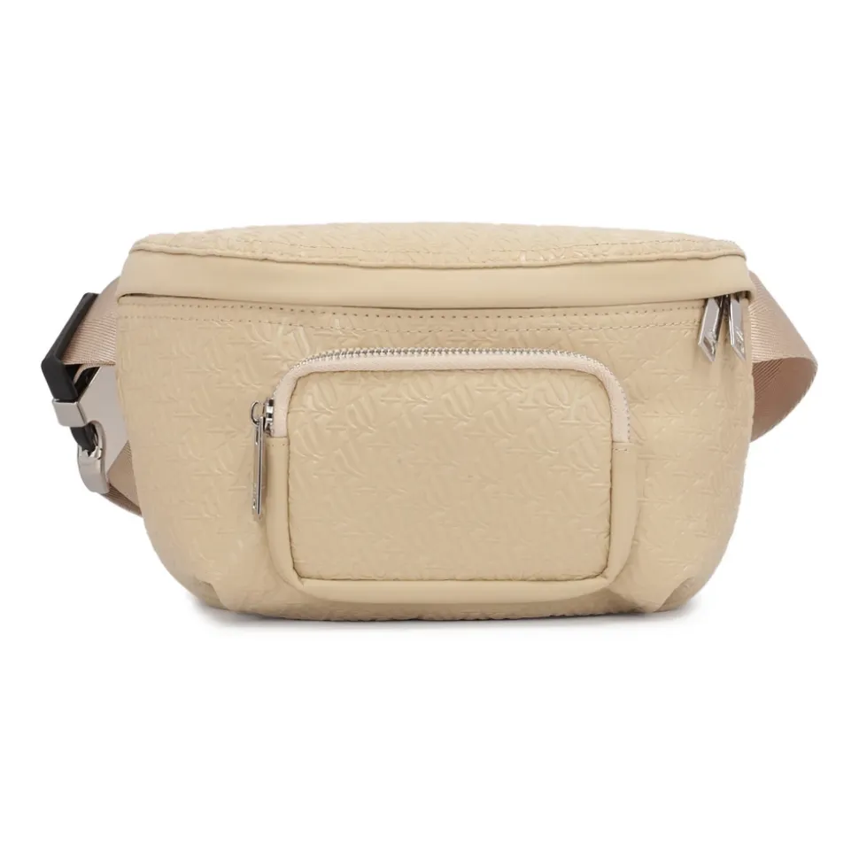 Borsa a marsupio beige con motivo in rilievo