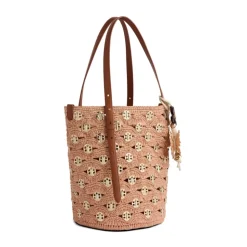 Borsa a secchiello in rafia 1969 con decorazioni