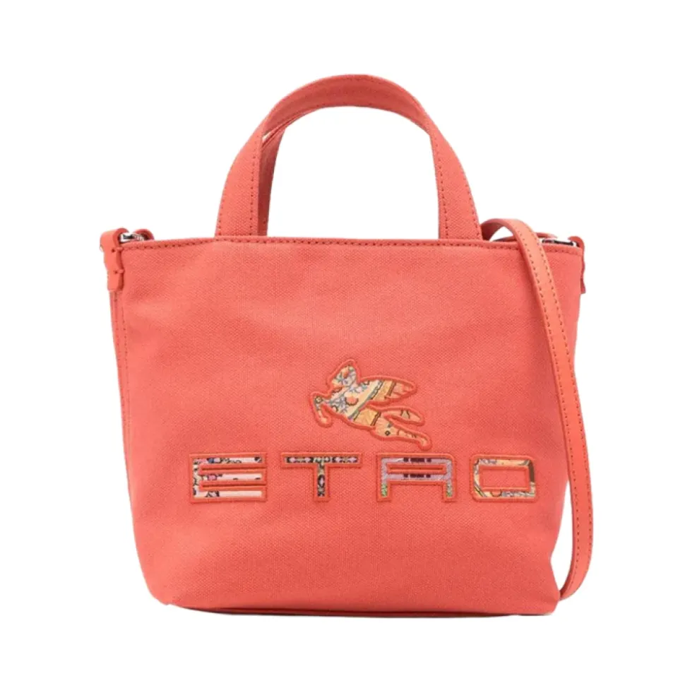 Borsa a secchiello in tela di cotone con patch con logo
