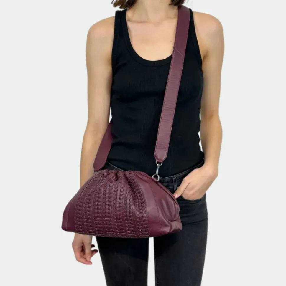 Borsa a tracolla in pelle intrecciata Bordeaux