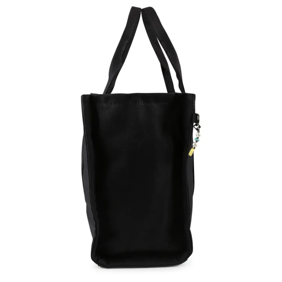Borsa da spiaggia in tela nera con sorriso giallo