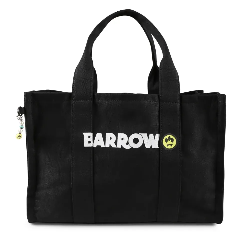 Borsa da spiaggia in tela nera con sorriso giallo