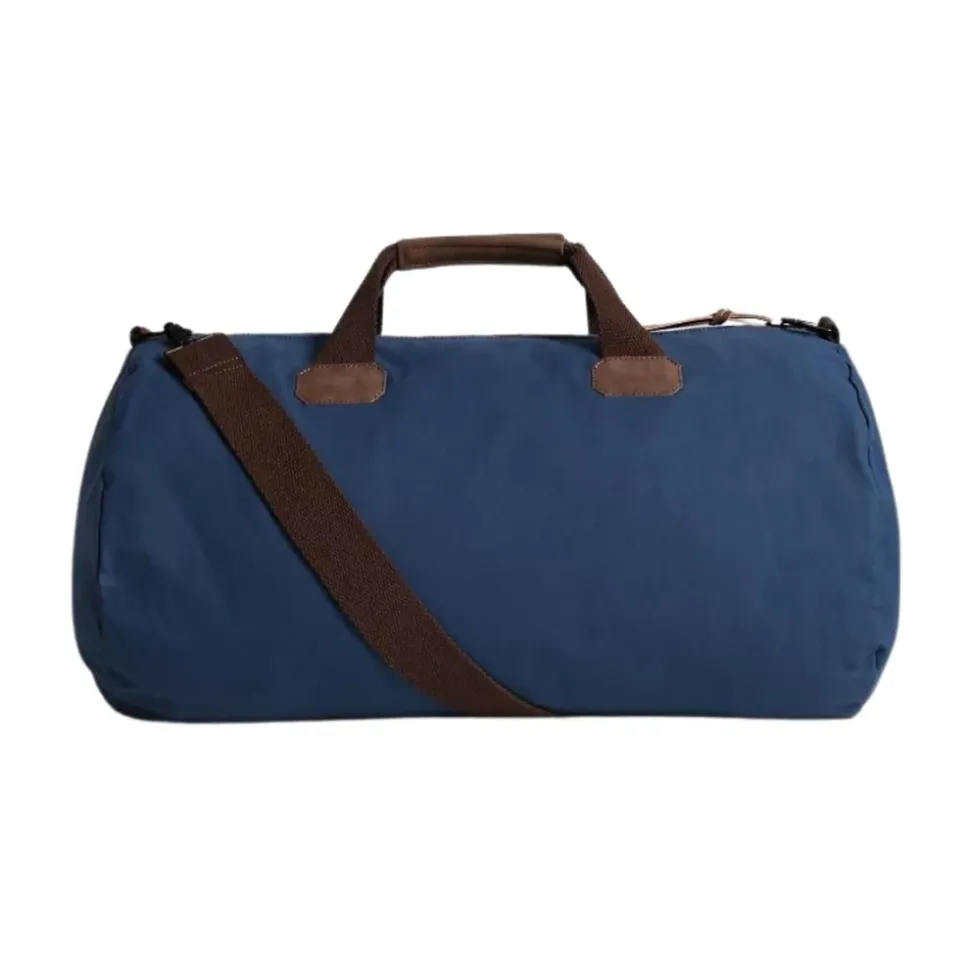 Borsa da viaggio blu in cotone cerato con tracolla rimovibile regolabile
