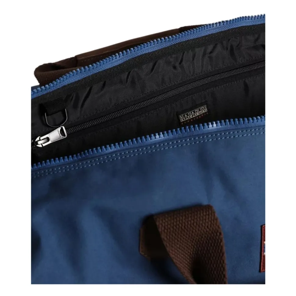 Borsa da viaggio blu in cotone cerato con tracolla rimovibile regolabile