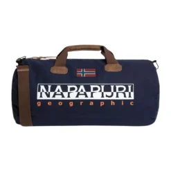 Borsa da viaggio blu in cotone cerato con tracolla rimovibile regolabile