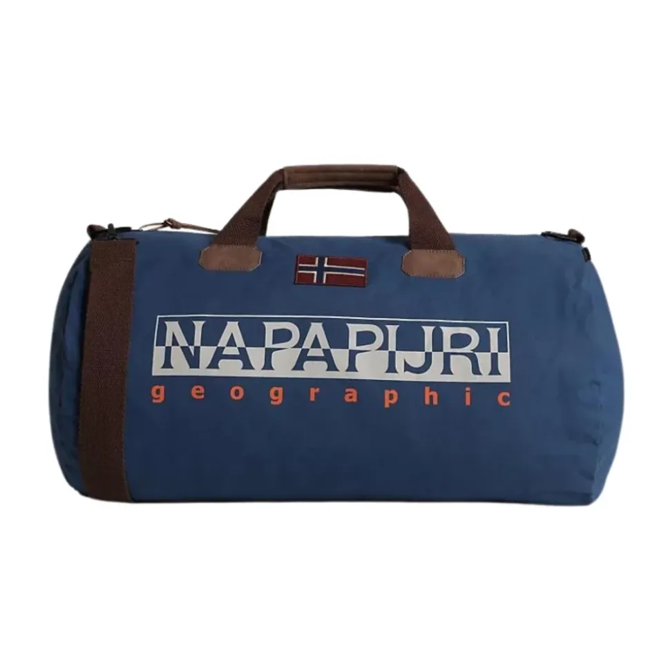 Borsa da viaggio blu in cotone cerato con tracolla rimovibile regolabile