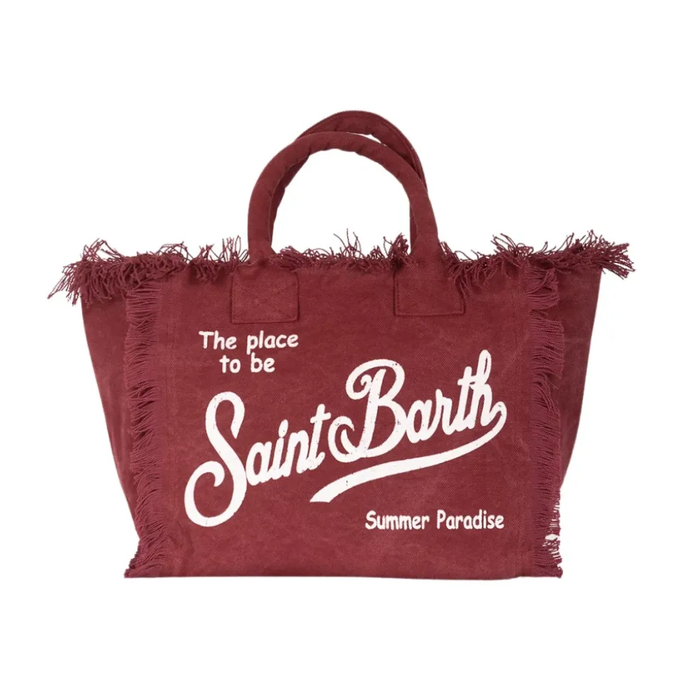Borsa Estiva in Tela Bordeaux con Frange