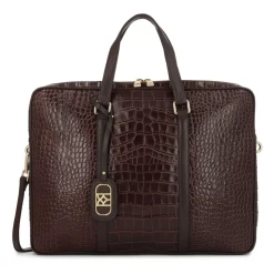 Borsa per laptop in pelle marrone stampata