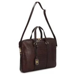 Borsa per laptop in pelle marrone stampata