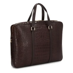 Borsa per laptop in pelle marrone stampata